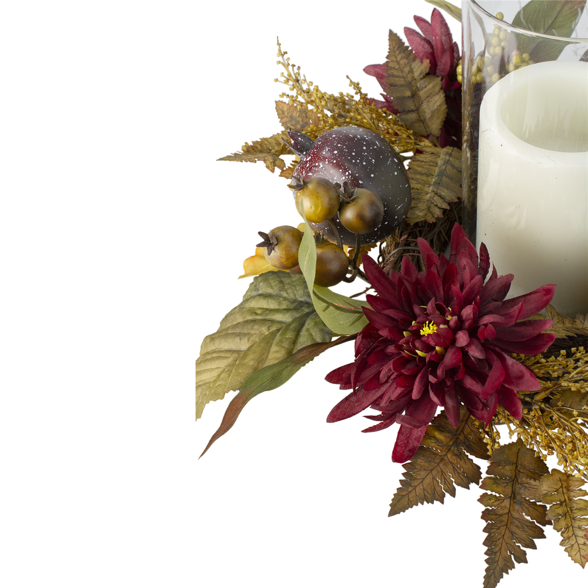 Northlight Mums with Pomegranate Candle Holder Centerpiece