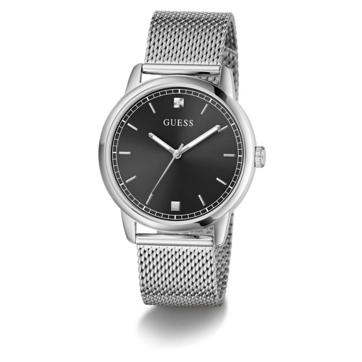 Mens Guess Silver-Tone Black Sunray Dial Watch - GW09746G1