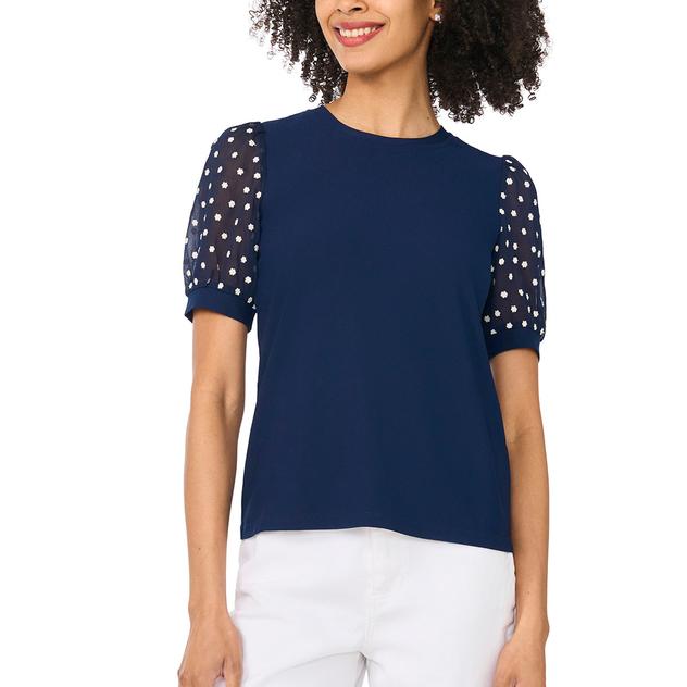 Womens Cece Short Dot Puff Sleeve Solid Blouse