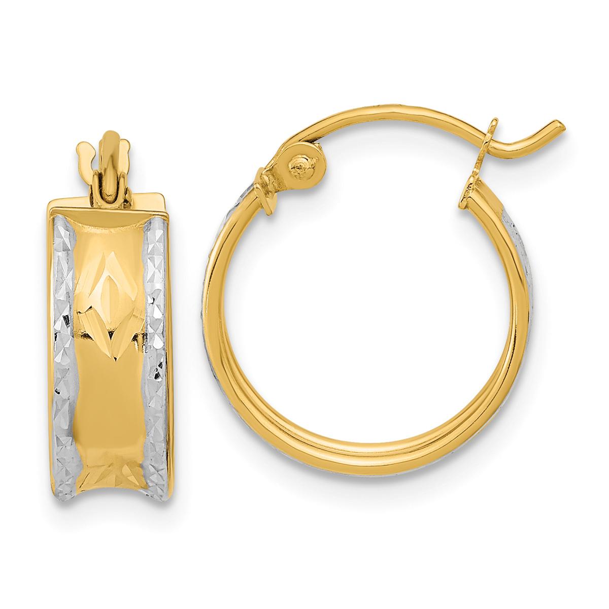 Gold Classics(tm) 14k White Rhodium Diamond Cut Hoop Earrings