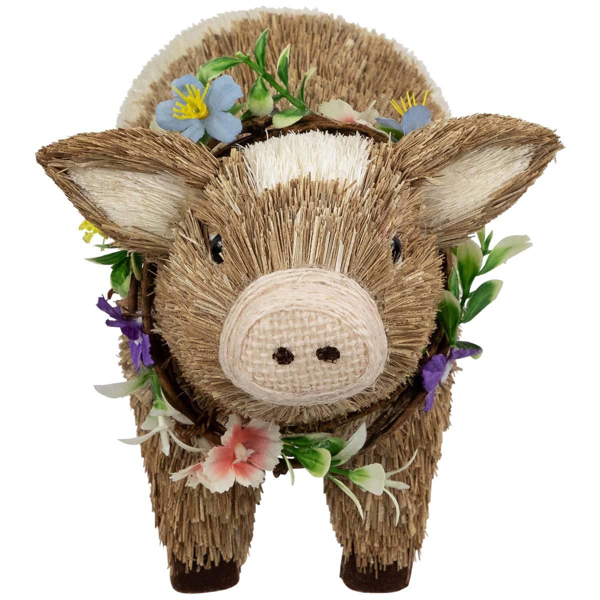 Northlight Seasonal Boy Piglet with Floral Wreath Spring Figurine