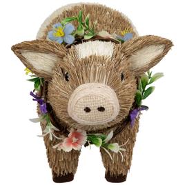 Northlight Seasonal Boy Piglet with Floral Wreath Spring Figurine
