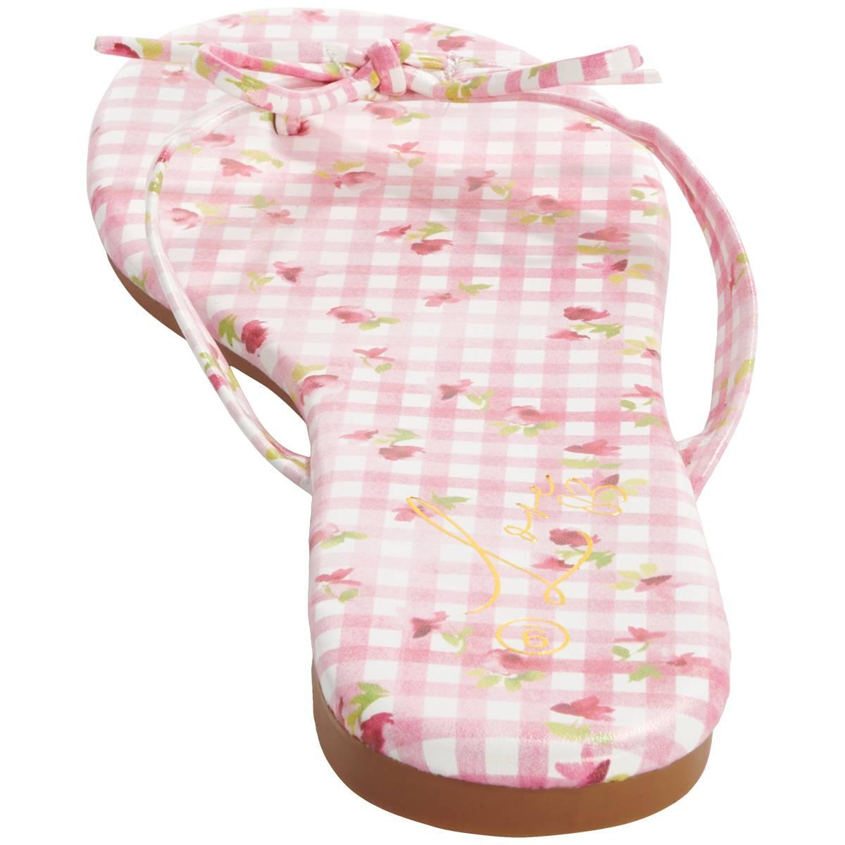Womens Love 83 Floral Gingham Bow Flip Flops