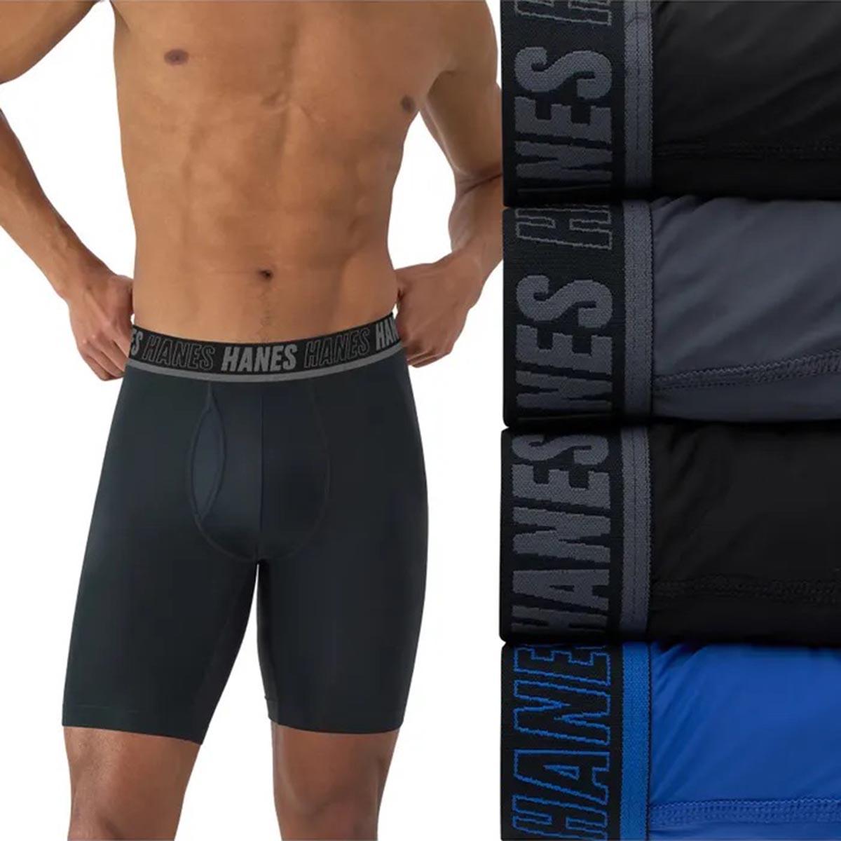 Mens Hanes® Moves 4pk. Long Leg Boxer Briefs - Blue/Black