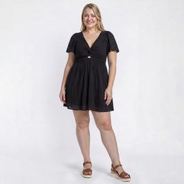 Juniors Plus Angie Flutter Sleeve Twist Front Eyelet Dress