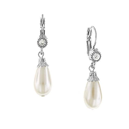 1928 Silver Crystal & Pearl Teardrop Earrings