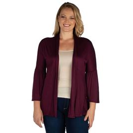 Plus Size 24/7 Comfort Apparel 3/4 Bell Sleeve Open Cardigan