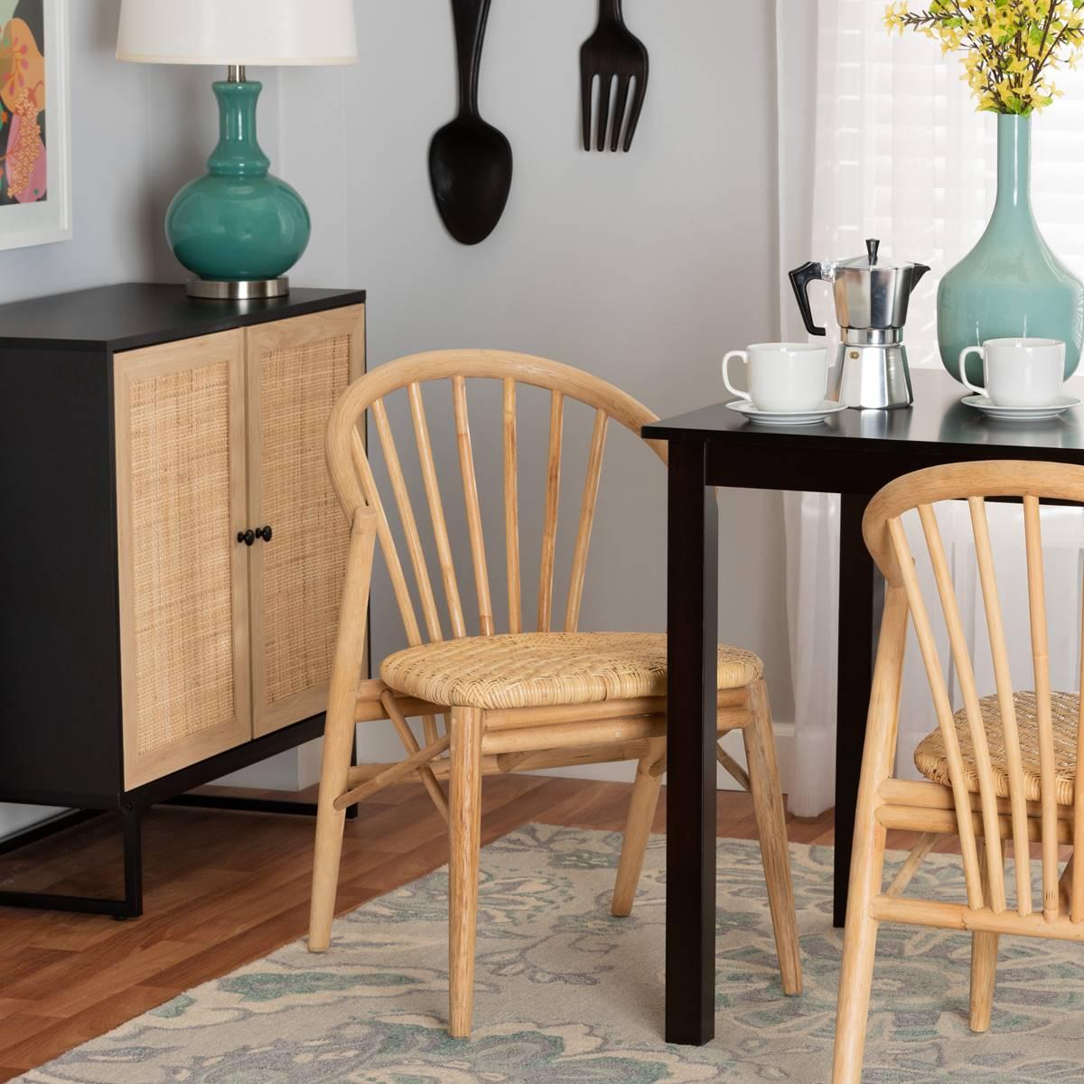 Baxton Studio Kobe Natural Brown Wood & Rattan Dining Chair