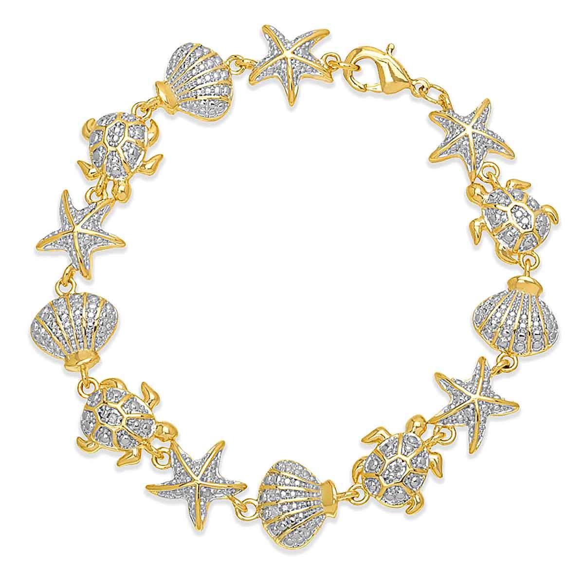 Gianni Argento Gold Plated 1/10ctw. Diamond Sea Life Bracelet