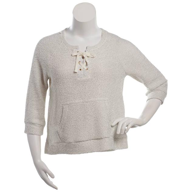 Womens Robert Louis Lace Up Kangaroo Pocket Popcorn Sweater