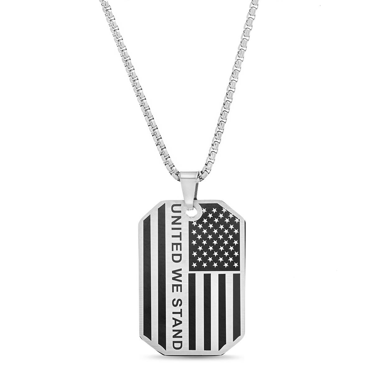 Mens Creed Stainless Steel United We Stand Dog Tag Necklace