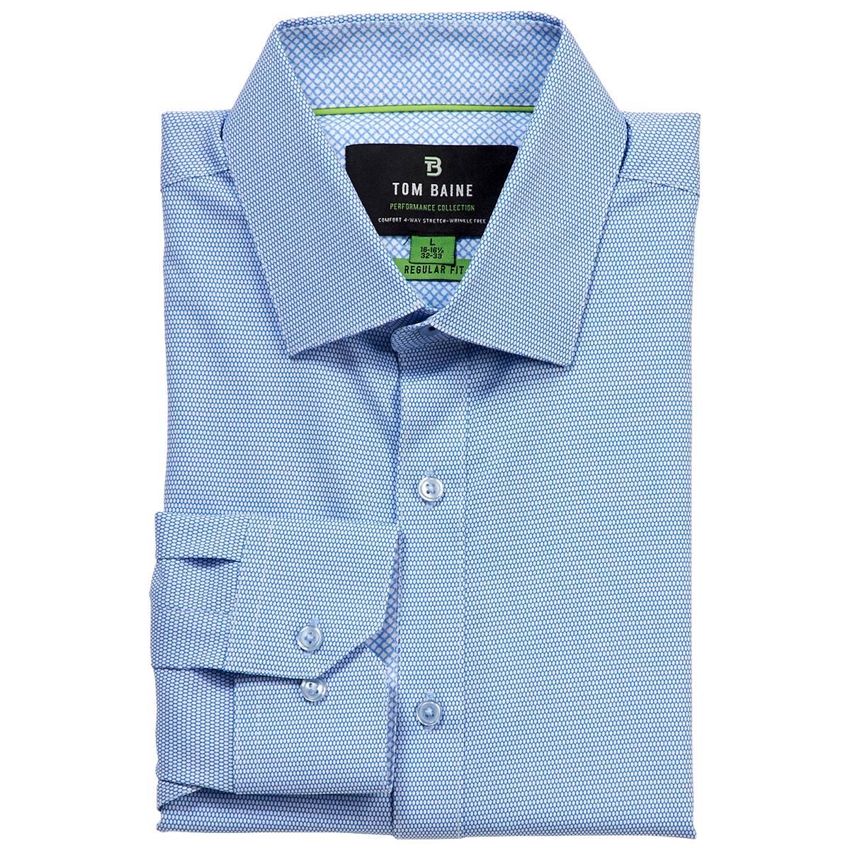 Mens Tom Baine Regular Fit Geo Long Sleeve Dress Shirt - Blue