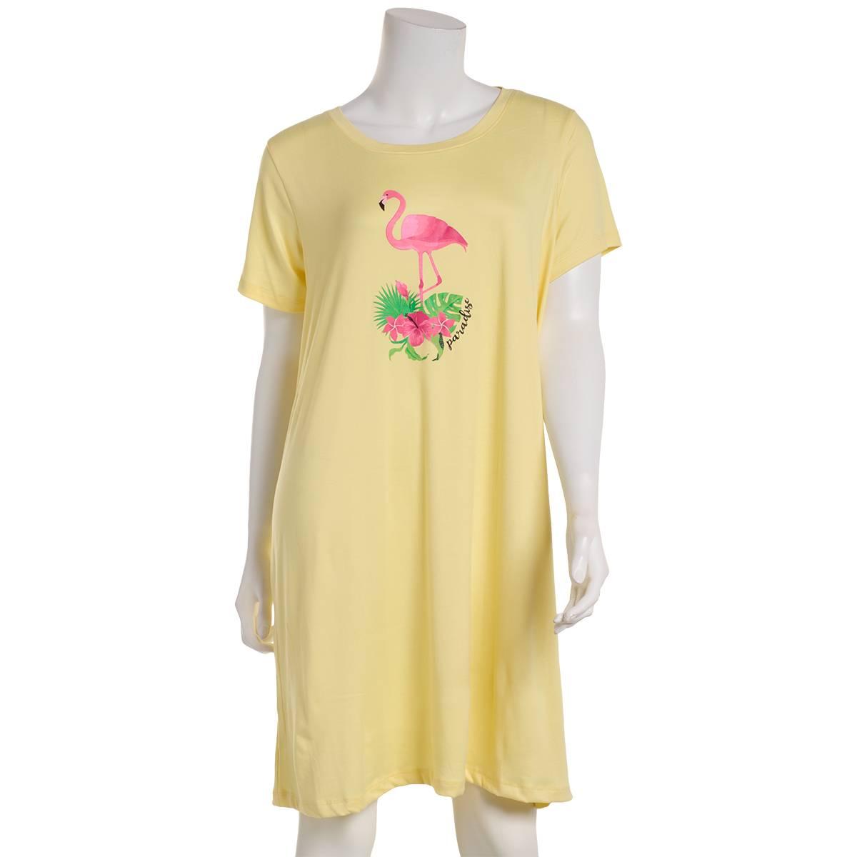 Womens René Rofé® Short Sleeve Paradise Flamingo Nightshirt