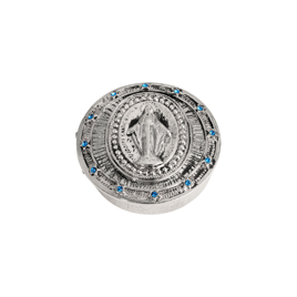 Symbols of Faith Silver Tone Blue Crystal Pill Box