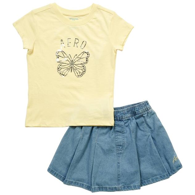 Girls (7-12) Aeropostale Foil Dots Butterfly Tee w/ Denim Skort