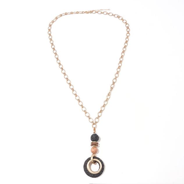 Ashley Cooper™ Neutral & Black Beaded Pendant Long Necklace