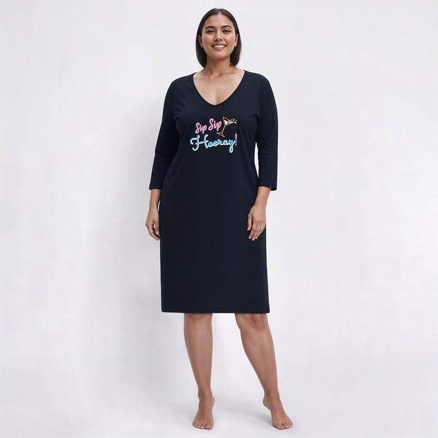 Plus Size Goodnight Kiss 3/4 Sip Sip Hooray Nightshirt