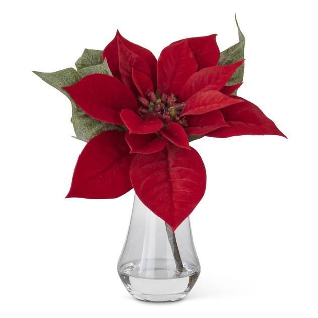K&K Interiors Red Poinsettia Premade in Glass Vase