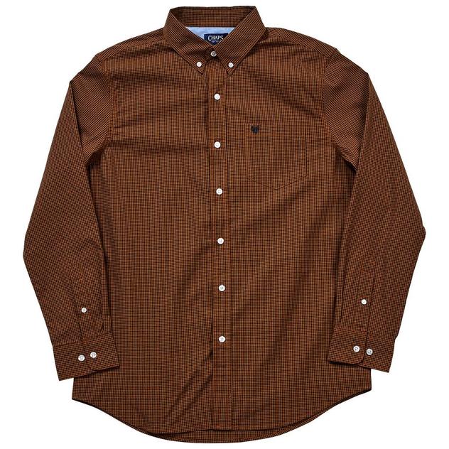 Mens Chaps Long Sleeve Gingham Button Down Shirt - Golden Brown