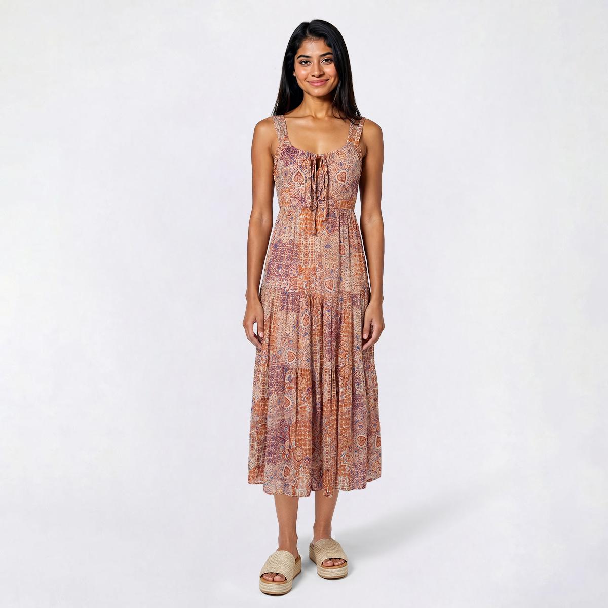 Juniors Angie Wide Strap Emma Tie Front Midi Dress
