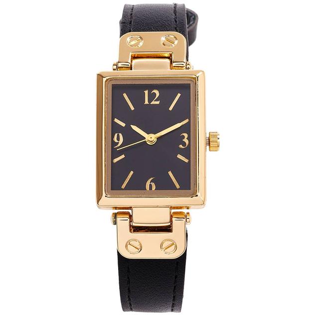 Womens Gold-tone Black Metal Square Dial Watch - 15014G-07-G02
