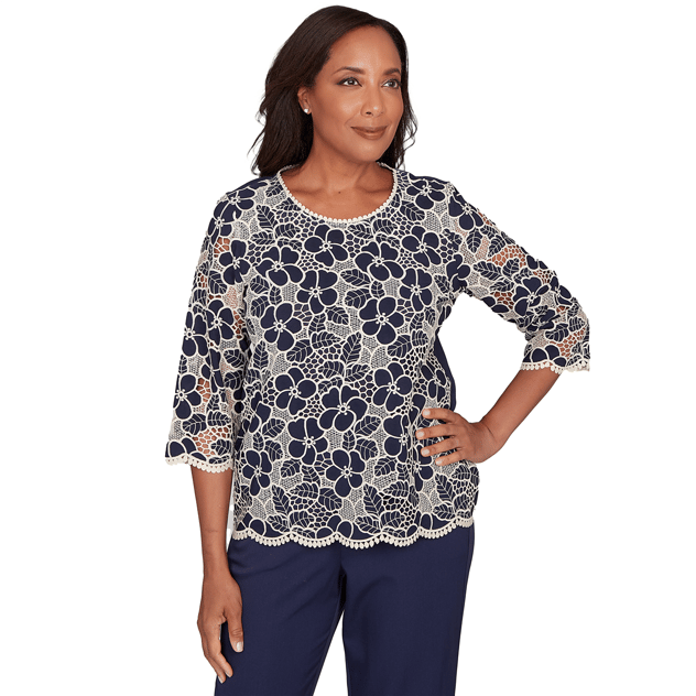 Petite Alfred Dunner Saratoga Springs Floral Lace Blouse