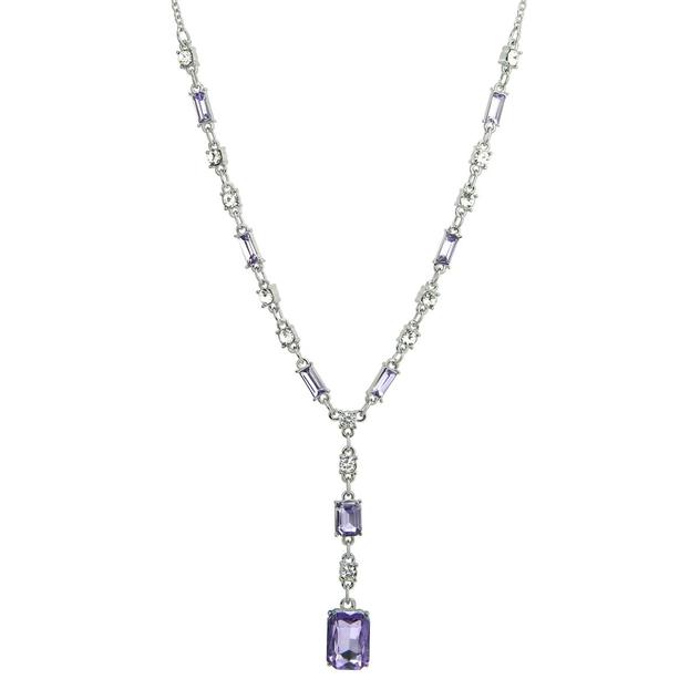 Roman Silver-Tone Amethyst Glass Emerald-Cut Y-Necklace