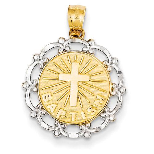 Unisex Gold Classics(tm) 14kt. Gold Yellow & Rhodium Baptism Pendant