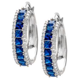 Gianni Argento Fine Silver Plated Lab Sapphire Line Hoop Earrings