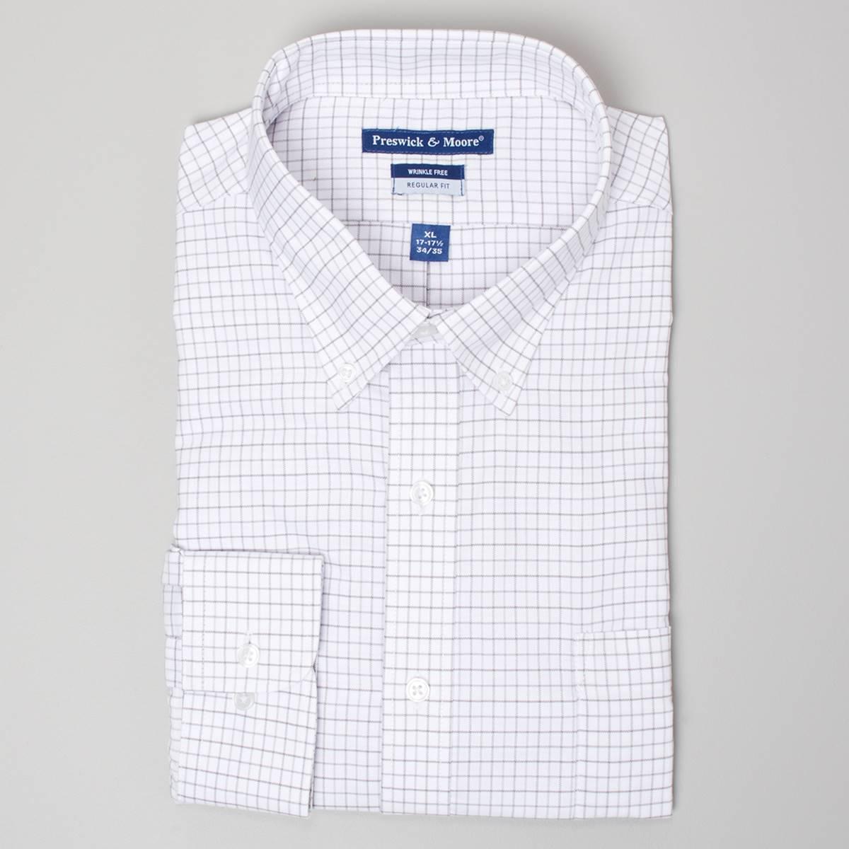 Mens Preswick & Moore(R) Check Oxford Dress Shirt - White/Grey