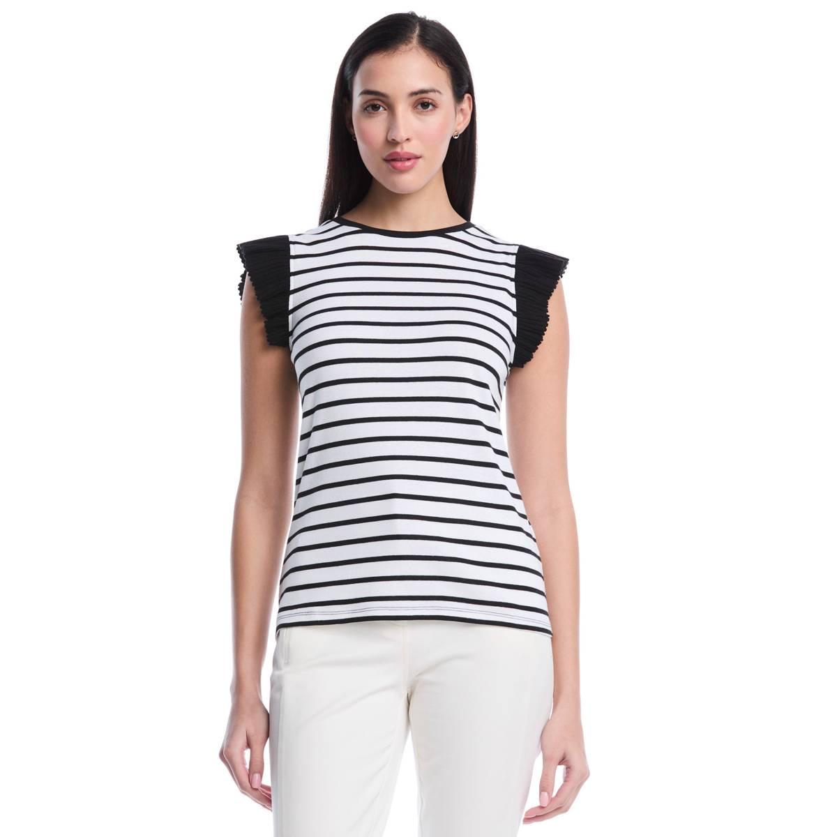Womens Rafaella(R) Ruffle Cap Sleeve Striped Top