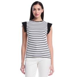 Womens Rafaella(R) Ruffle Cap Sleeve Striped Top