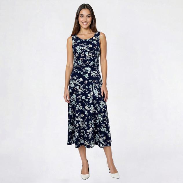 Petite Connected Apparel Sleeveless Ruched Waist Midi Dress
