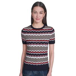 Womens Tommy Hilfiger Short Sleeve Scallop Stripe Sweater