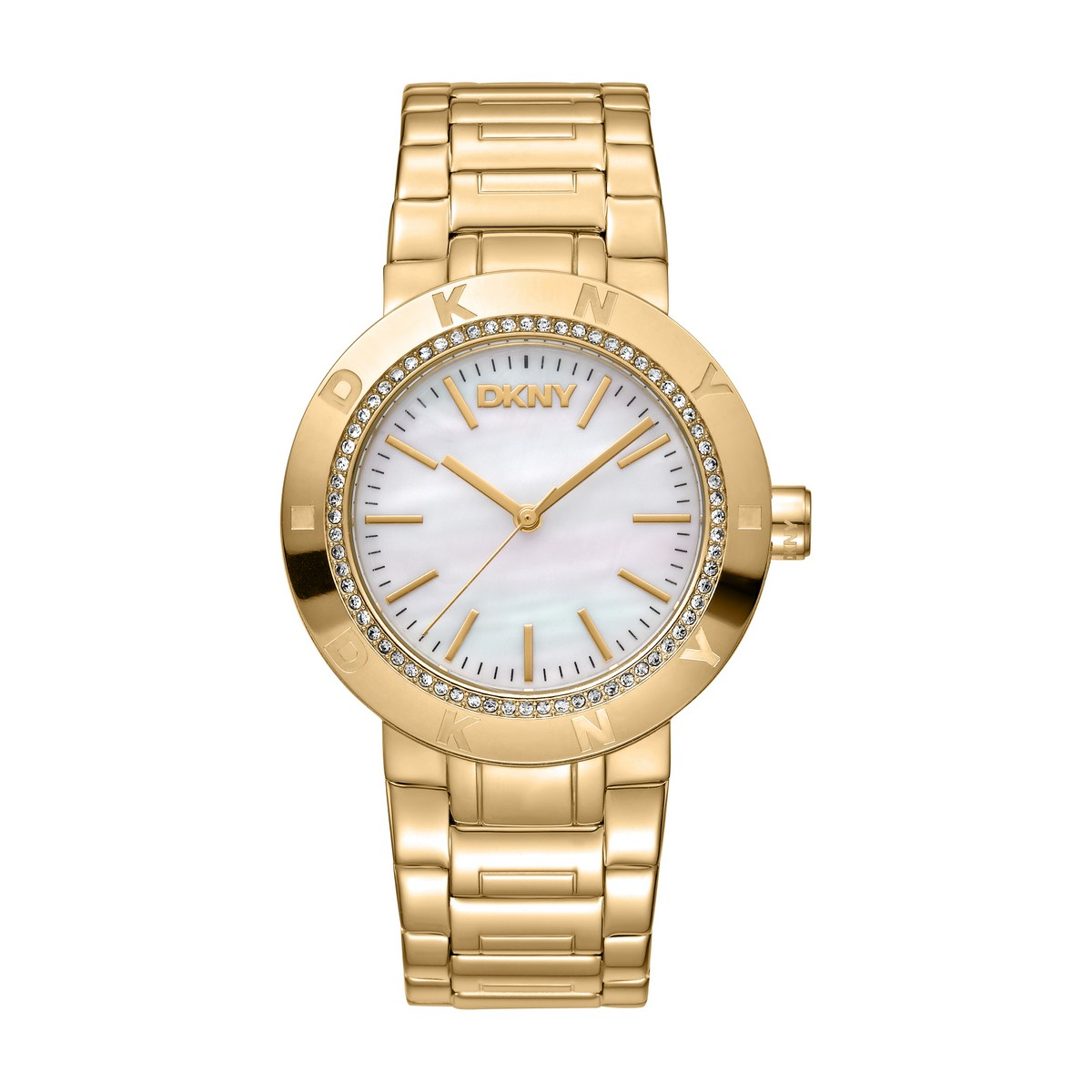 Womens DKNY Eastside Logo White Mop Dial Gold Watch-DK1L023M0035