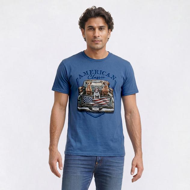 Mens Home of the Brave USA Dog Trio Graphic Tee