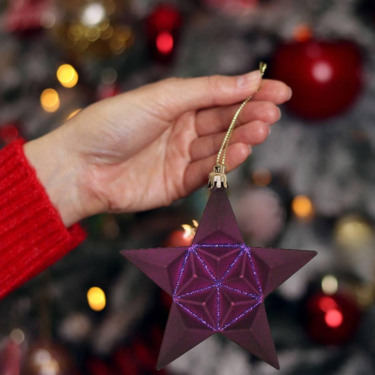 DAK 12ct. Purple Shatterproof 2-Finish Star Christmas Ornaments