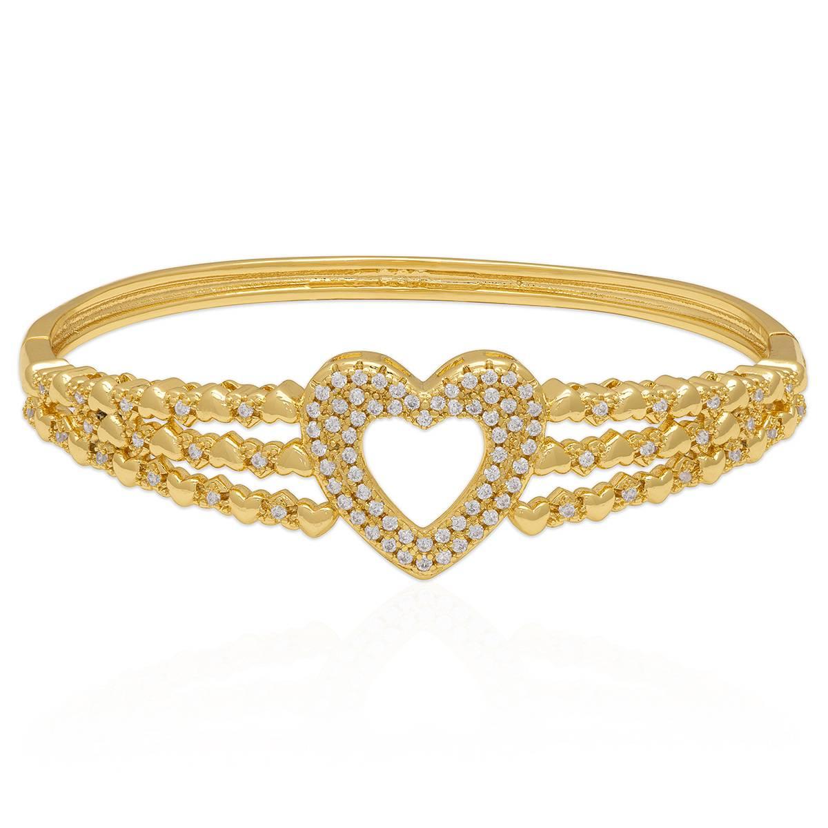 14kt. Gold Plated CZ Heart Center Bangle Bracelet