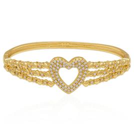 14kt. Gold Plated CZ Heart Center Bangle Bracelet