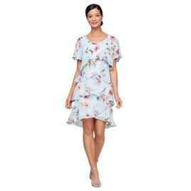 Womens SLNY Short Sleeve Printed Tier Dress