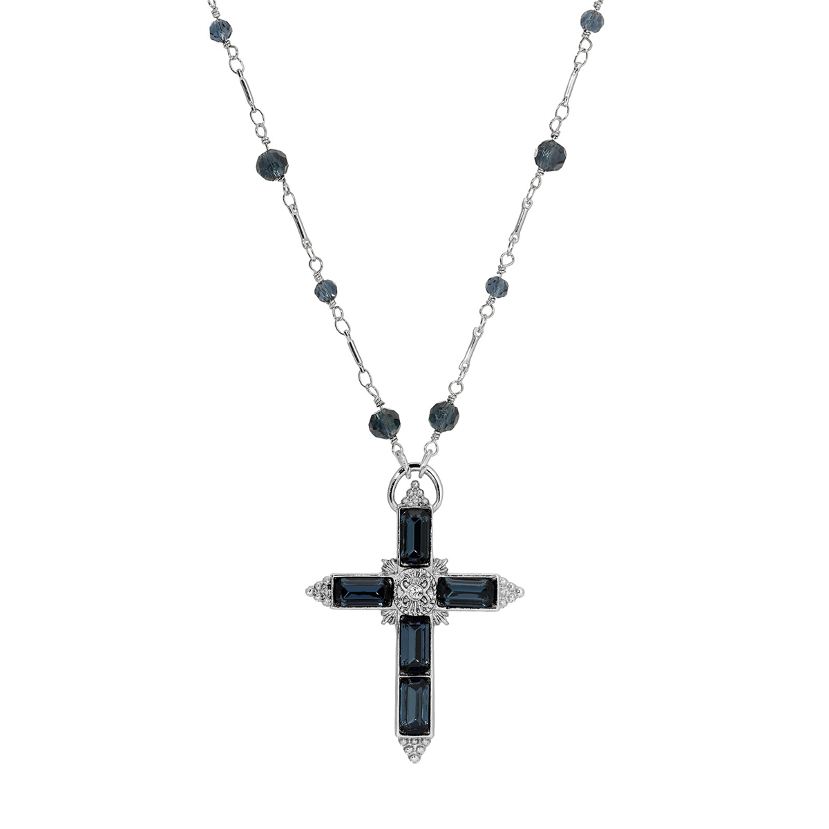 Symbols of Faith Baguette Stone Cross Beaded Necklace
