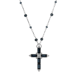 Symbols of Faith Baguette Stone Cross Beaded Necklace
