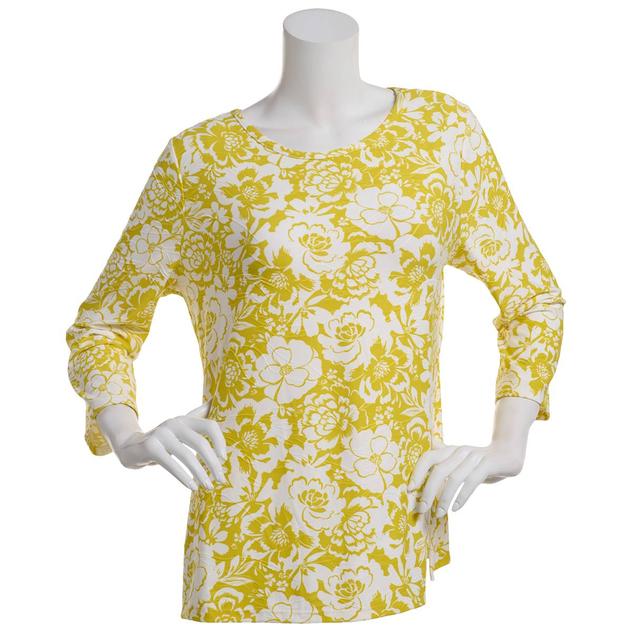 Petite Emily Daniels 3/4 Sleeve Floral Jacquard Tee