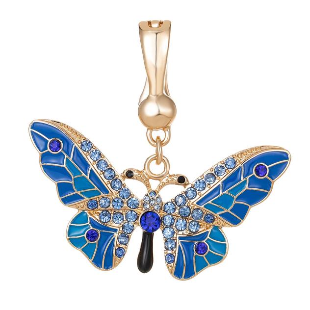 Wearable Art Gold-Tone & Blue Crystal Butterfly Enhancer Pendant