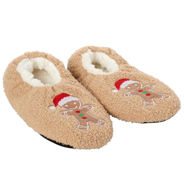 Womens Fuzzy Babba Gingerbread Man Christmas Slipper Socks