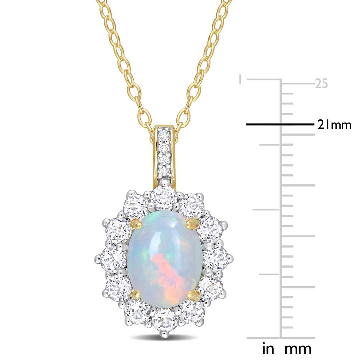 Sophia B Yellow Gold Plated Ethiopian Opal & White Topaz Pendant