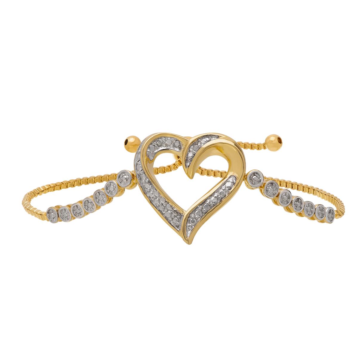 Gold Plated Diamond Accent Heart Adjustable Bracelet