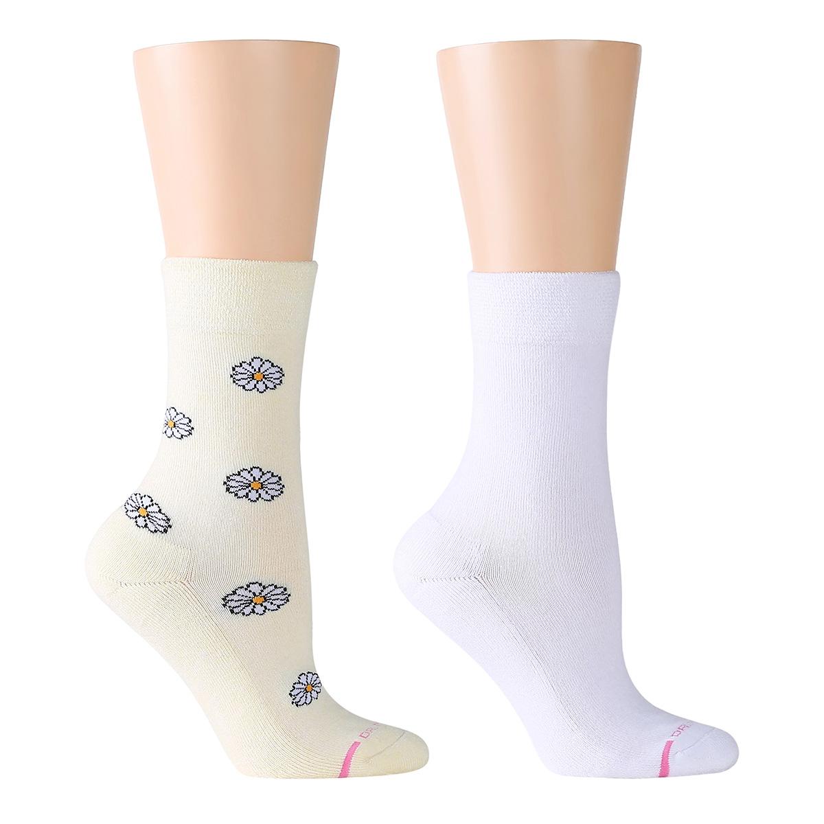 Womens Dr. Motion 2pk. Yellow Daisy Comfort Diabetic Socks