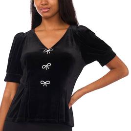 Womens MSK Elbow Sleeve V-Neck Rhinestone Bows Blouse