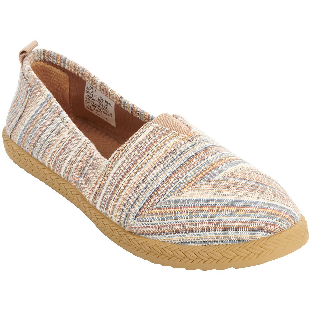 Womens Ashley Blue Canvas Stripe Slip On Flats